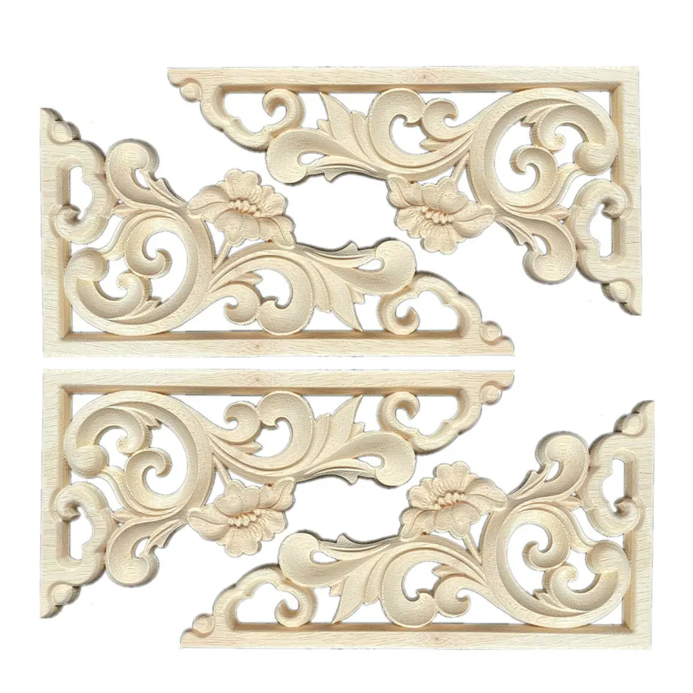 

4PCS 18-29CM Chinese Antique Carved Corner Flower Statue Ornamental Wood Appliques Carving Decal Wooden Window Doors