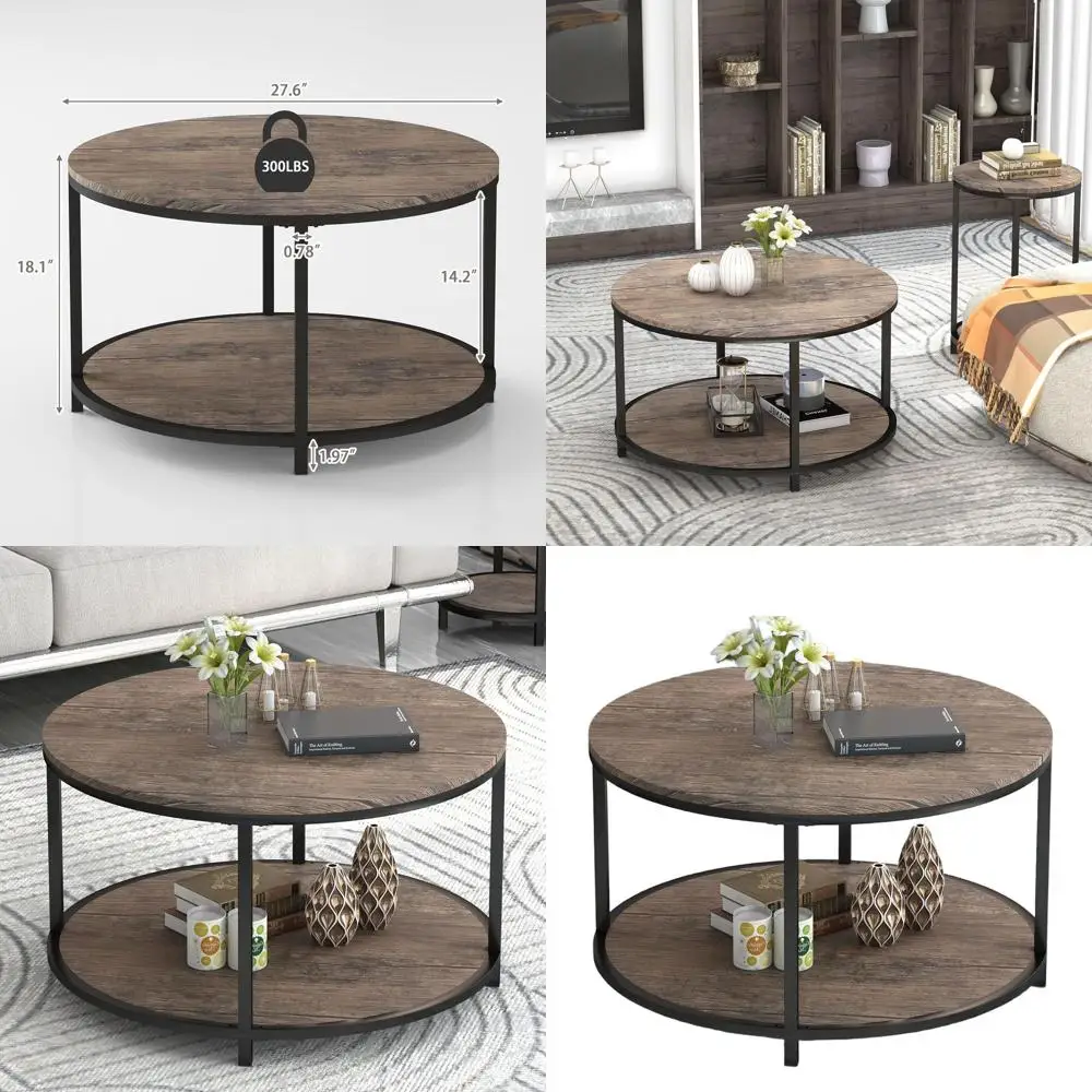 

Современный двухуровневый журнальный столик в деревенском стиле, 27,5 дюймов, отделка светлый орех, с полкой для хранения, для гостиной