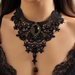KunJoe Gothic Hollow Out Black Lace Choker Necklace Women Vintage Punk Red Blood Drop Pendant Necklace Halloween Neck Chain New