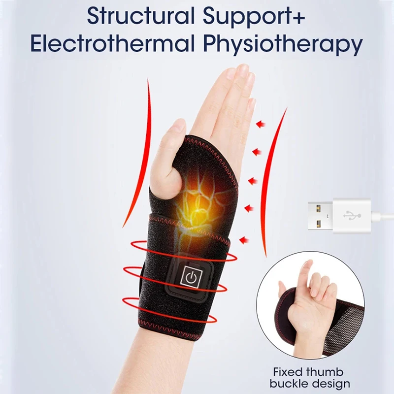 Wrist Brace Electric Heating USB Rechargeable Breathable Support Pad Carpal Tunnel Arthritis Tendonitis Hand Wristband Protector