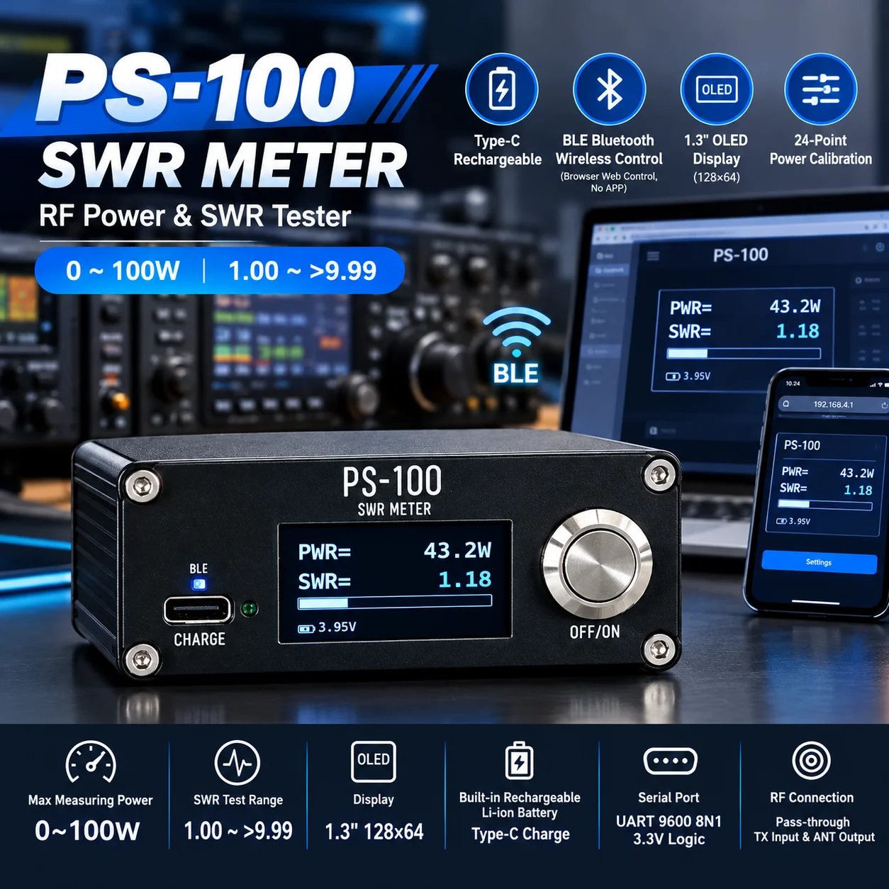 ps-100-medidor-de-roe-de-100-w-probador-de-potencia-de-rf-con-control-inalambrico-bluetooth-ble-pantalla-oled-recargable-por-usb-tipo-c-para-radioaficionados