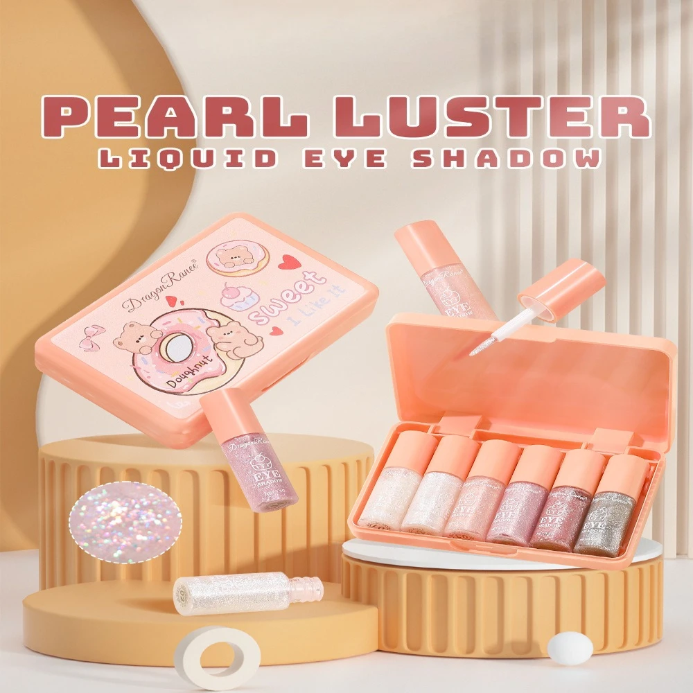 Juego de 6 uds de sombra de ojos líquida con purpurina, brillo nacarado, brillo de diamante, fácil de aplicar para uso diario en fiestas, paquete de dibujos animados bonitos