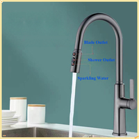 360 Degree Rotatable Vertical Curved Sink Faucet 3 Function Stream Sprayer Pull Out Kitchen Gourmet Faucet Sink Mixer Tap