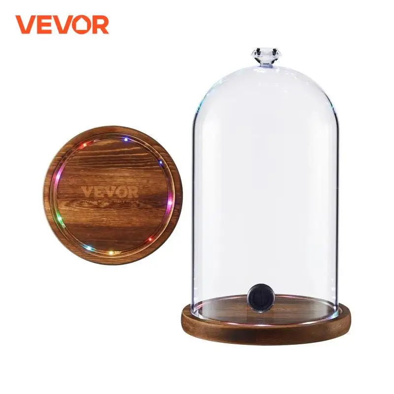 VEVOR Smoking Cloche For Food Drinks With Wood Base Glass Dome Cover Cocktails Smoke Infuser Accessory Glass Dome for Smoker Gun