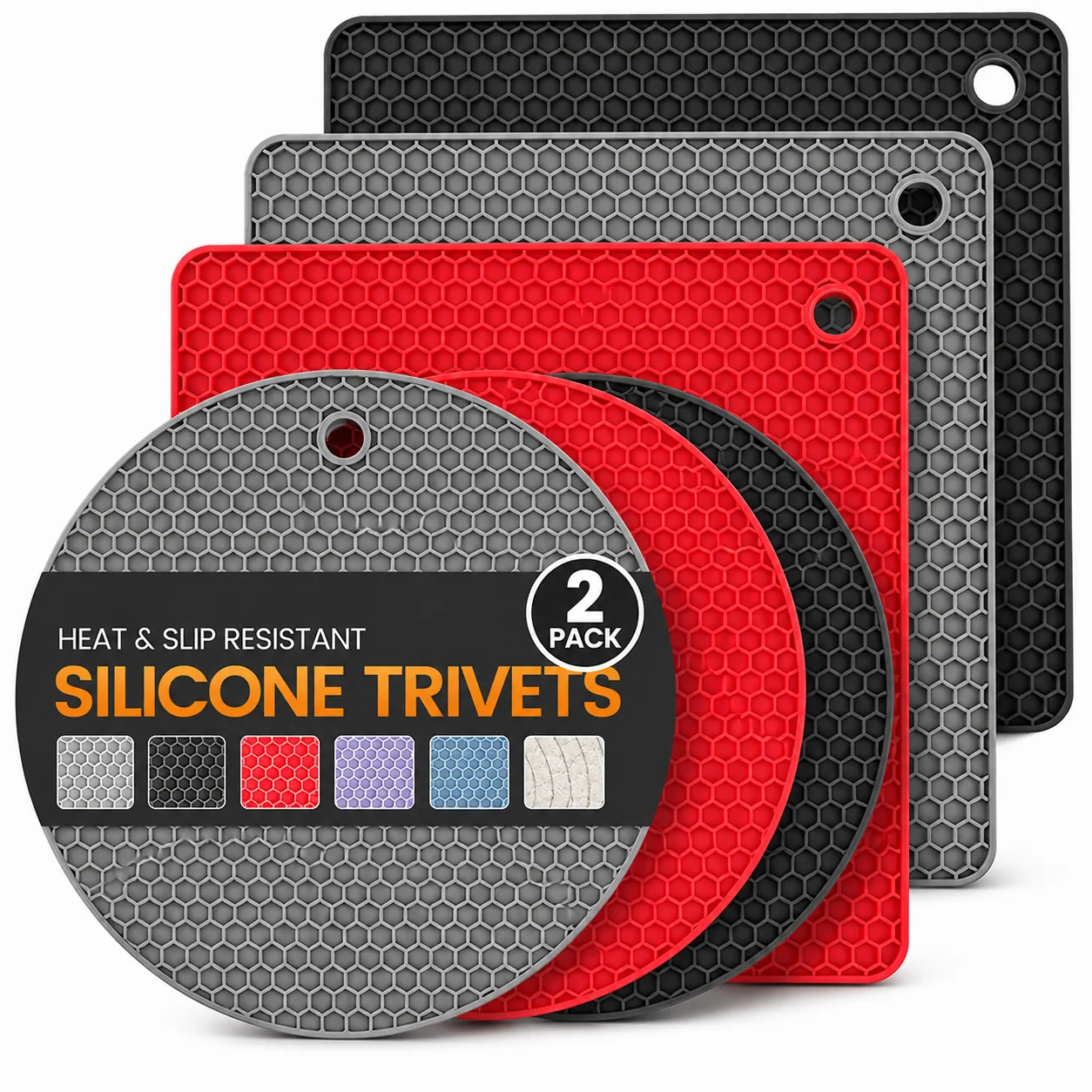 2 Pack Silicone Trivet Mats Pot Holders Heat Resistant Hot Pads Non Slip Honeycomb Placemats For Hot Pots Pans Cups Kitchen Set