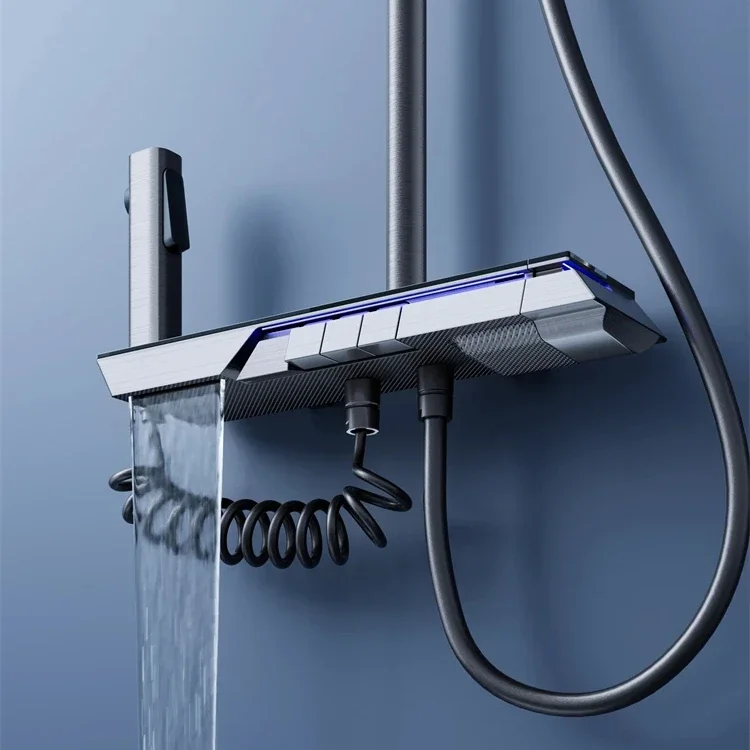 Wall Mounted Square Bathroom Shower System LED Digital Hot Cold Thermostatic Shower Faucet Set