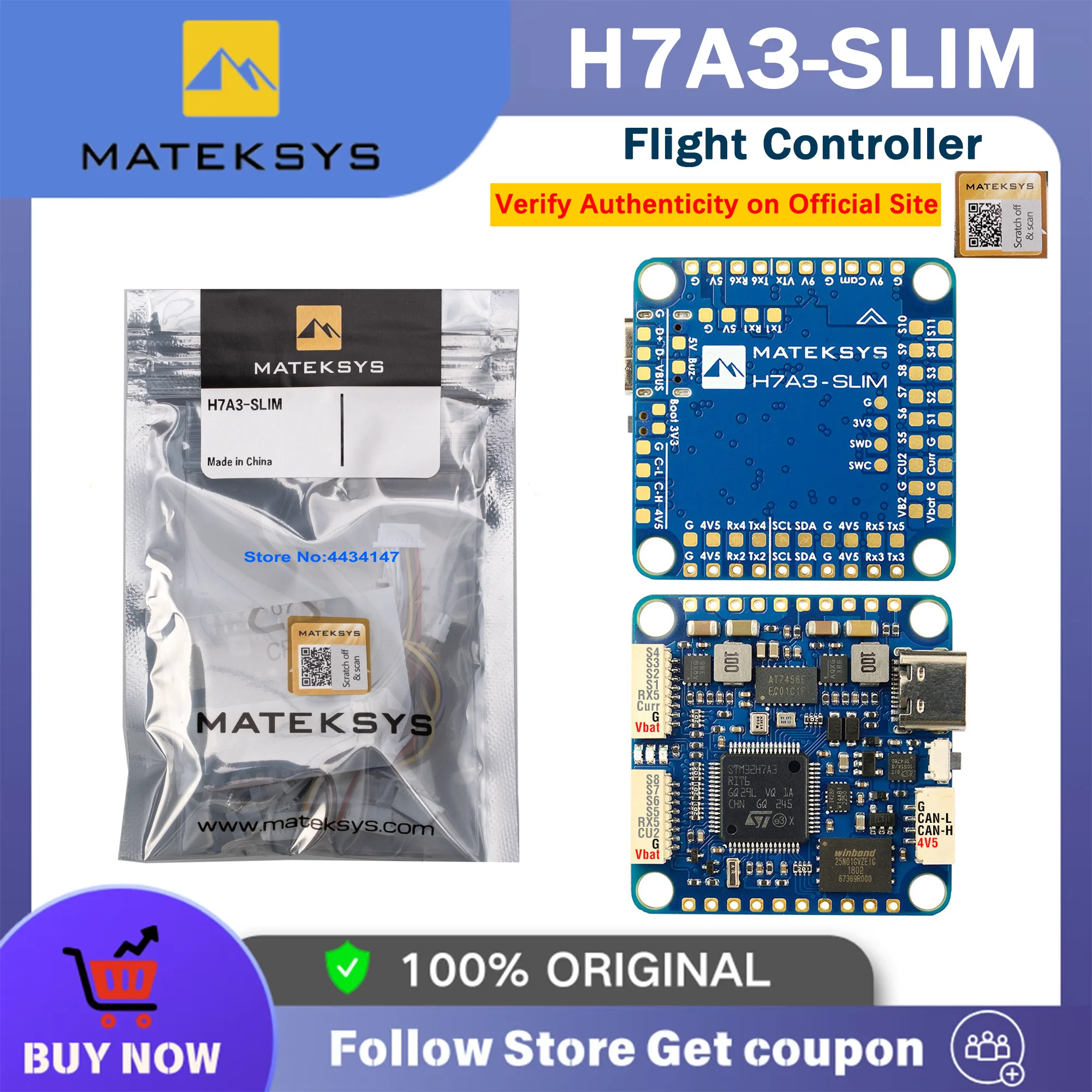 Matek MATEKSYS H7A3-SLIM STM32H7A3RIT6 Flight Controller Built-in ICM42688P 2~8S LiPo For RC FPV Long Rang Racing Drone H743