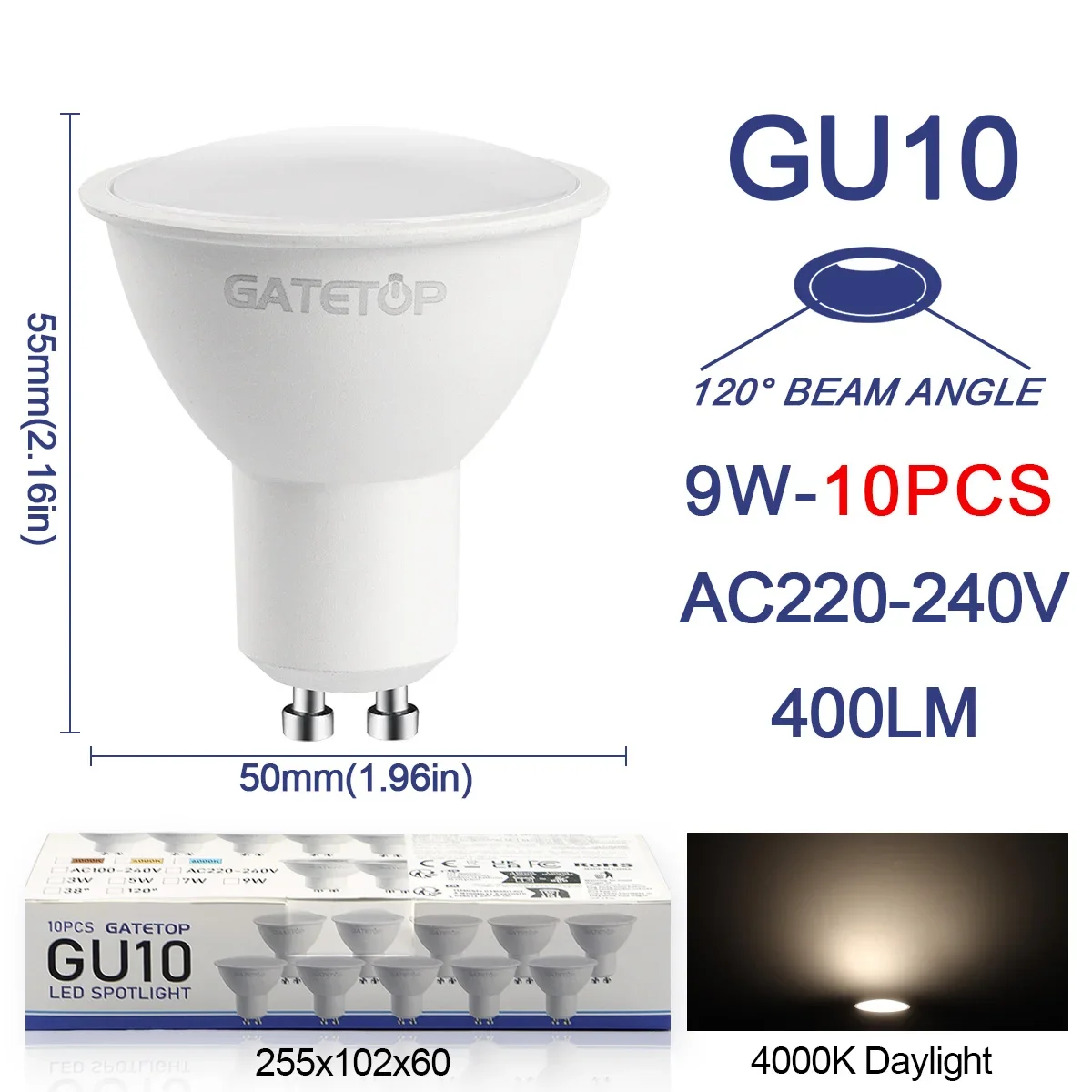 10-pack Focos Gu10 SpotlightLampara 220V Lled-lamp Groothandel 9W Wit Warm 3000k 6000K geschikt voor thuiscommerciële gebouwen