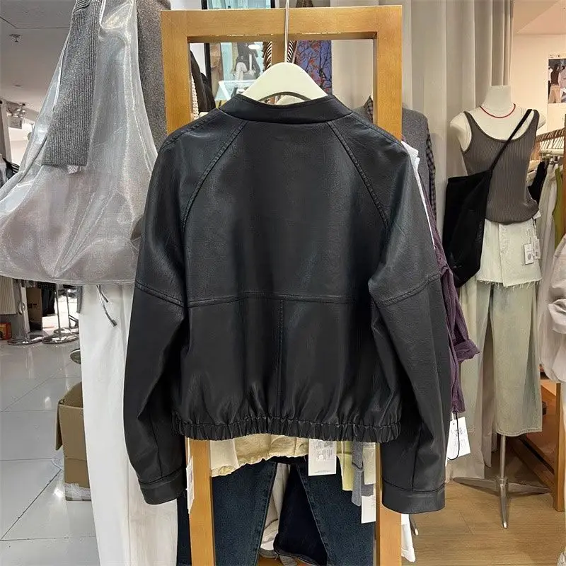 Edgy-Sweetเสื้อแจ็คเก็ตรถจักรยานยนต์ผู้ชายVINTAGE PUหนังW/Stand COLLAR & Cropped Fit-ผู้หญิงฤดูใบไม้ผลิฤดูใบไม้ร่วง 2025 BIKER Essentials