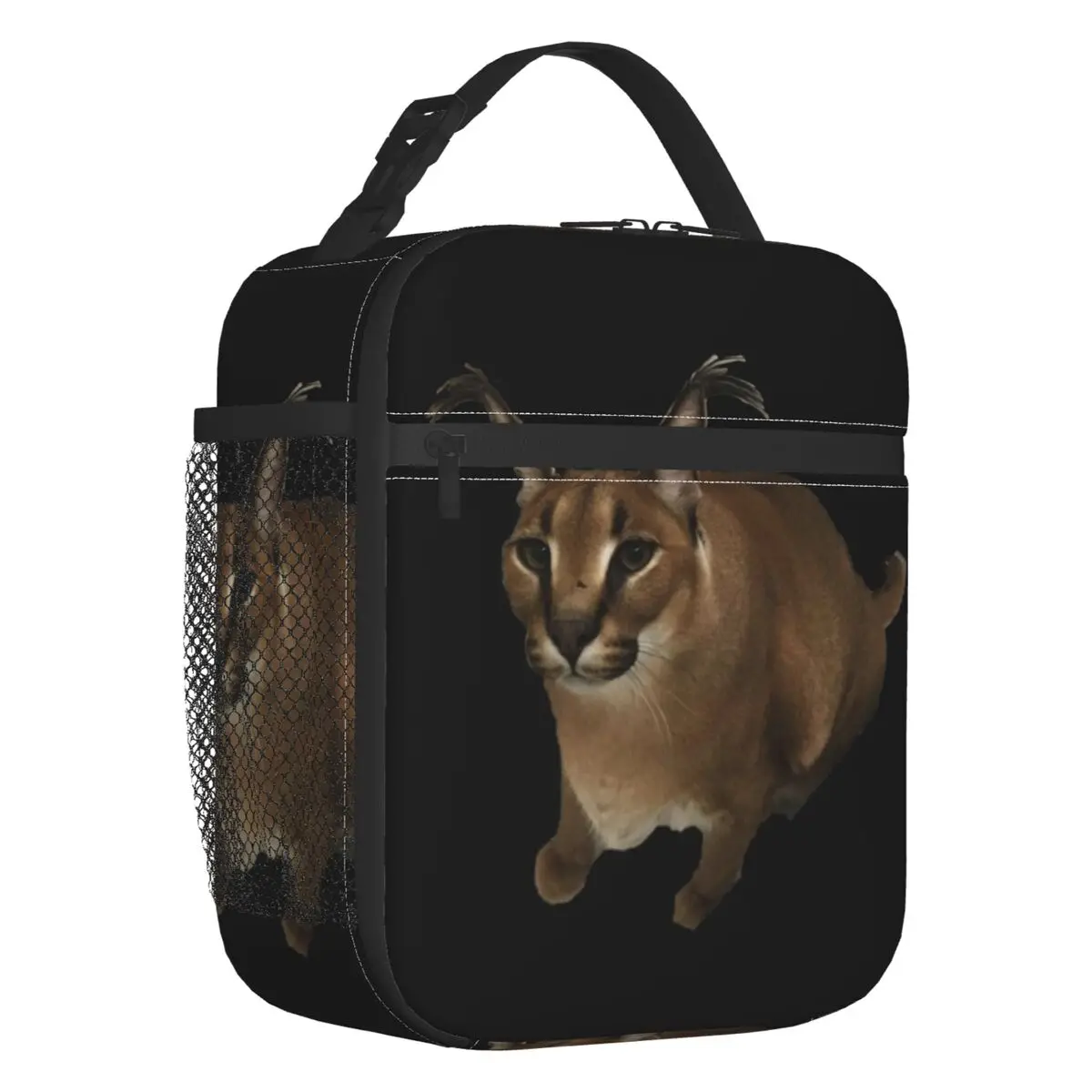 Big Floppa Meme Thermal Insulated Lunch Bags Funny Caracal Cat Portable Lunch Tote for Kids School Children Storage Food Box