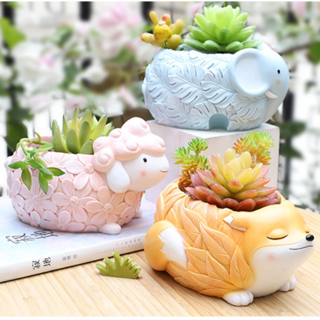 3D Leaf pattern elephant succulent plant flowerpot resin silicone mold flower rabbit fox box gypsum mold sheep Pot concrete mold