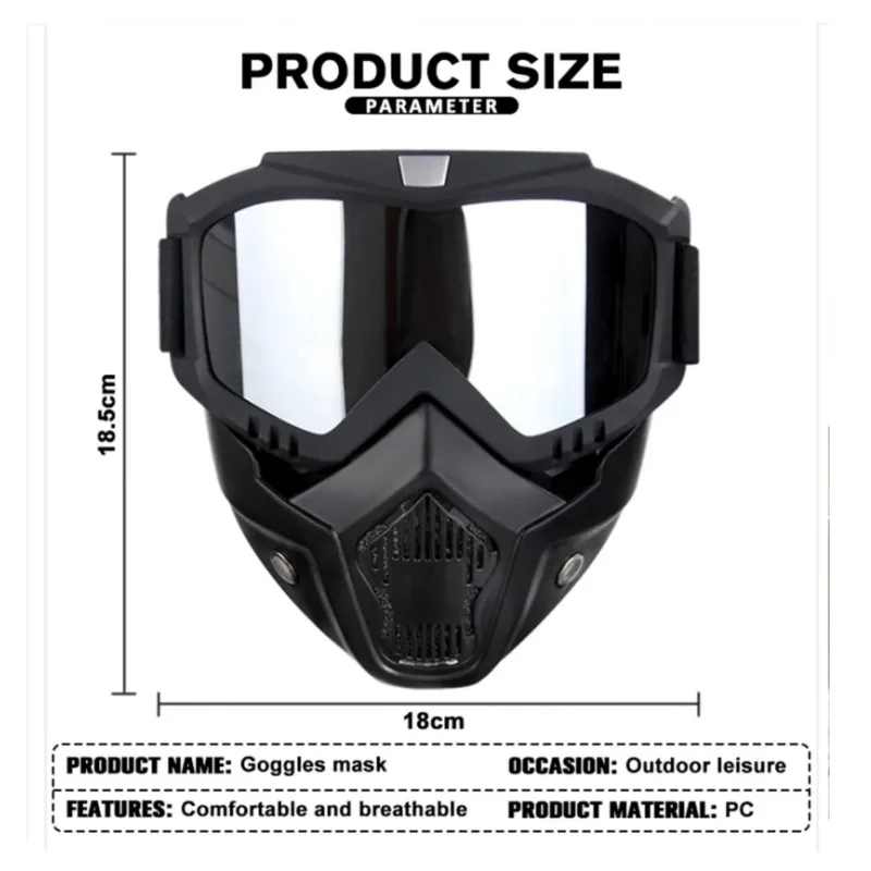 Outdoor Wind Block Full Face Protector, Anti-Glare Ski Goggle Lenses, Dirt MX Bike Face Guard, MTB Off-Road Sport Mask view 6