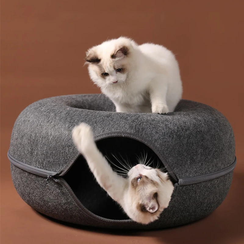 Round Tunnel Bed Felt Toy with Peephole Tube House for Kitten Small Pet