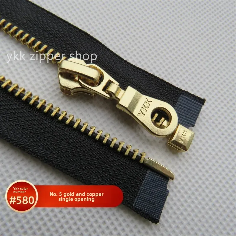 

No. 5 Ykk Metal Gold And Copper Single Open Zipper Black ● 20-120cm ● Round Head, Down Jacket, Sweater, Cardigan