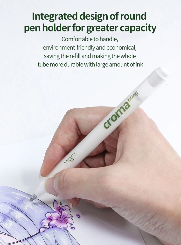 Croma 0,6 mm/1 mm Highlight White Gel Pen 1/3 Stück feine Spitze weiß Fluoreszierender Marker Animationskizze Zeichnung Kunst Schreibzubehör – Detail 6