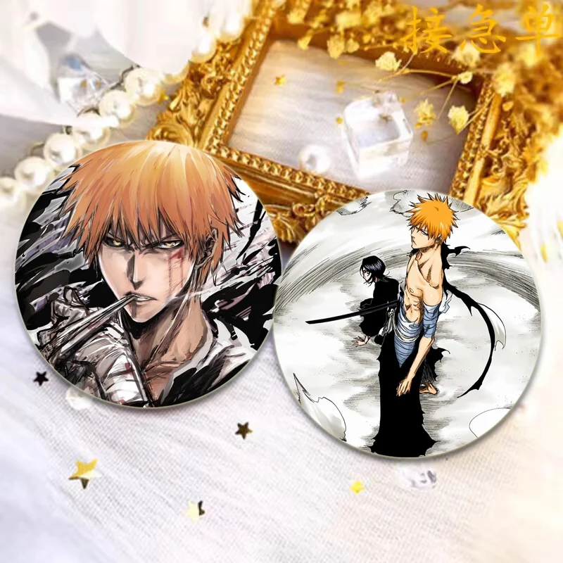 Round Anime Bleach Enamel Pins Handmade Brooches Kurosaki Ichigo Kuchiki Rukia Grimmjow Jaegerjaques Cartoon Badge Jewelry Gifts