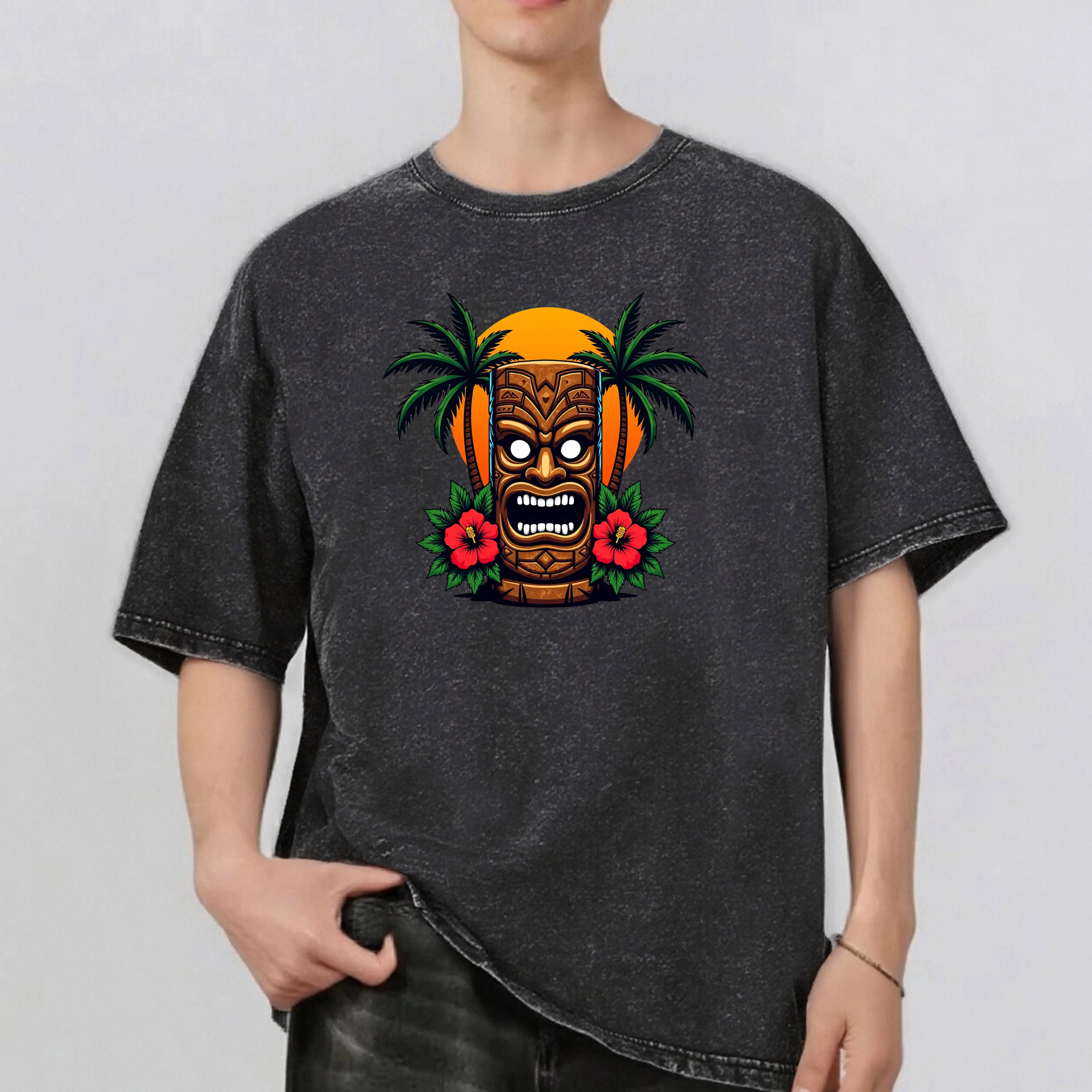 تمثال نمط رينت الرجال الصيف ريترو ستايل غسلها المياه تي شيرت عادية قصيرة الأكمام الأساسية الرجال أعلى 230 جرام