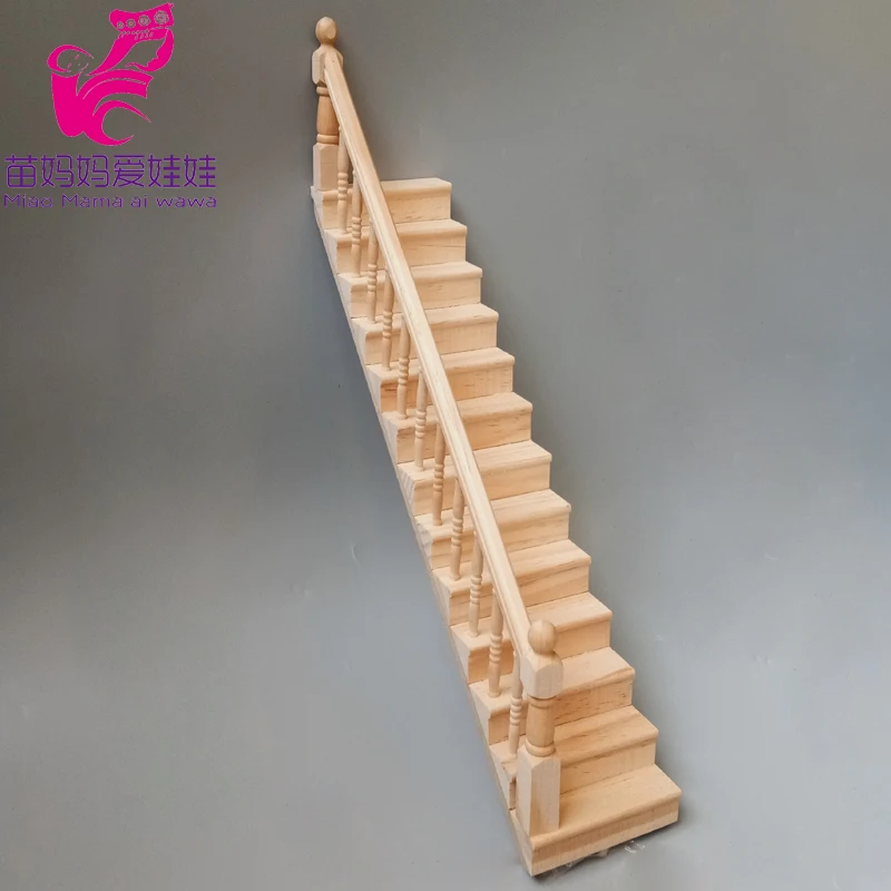 Doll House Diy Model Mini Furniture Stairs with Handrails Mini Wooden Staircase Diy Accessories