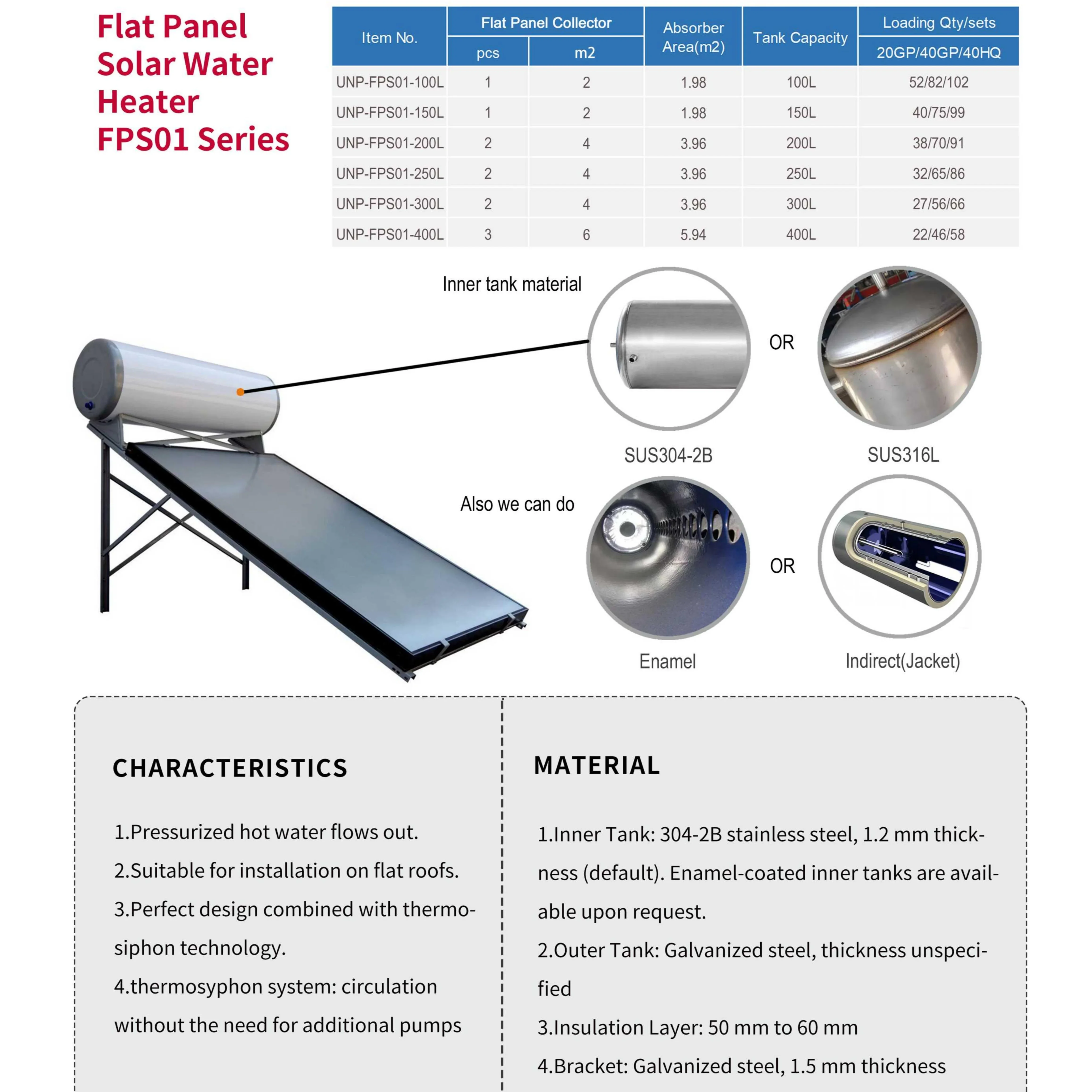 Customized Suppliers Integrative Pressurized Solar Panel Hot Water Solar Water Heater System 200l 300l 400l