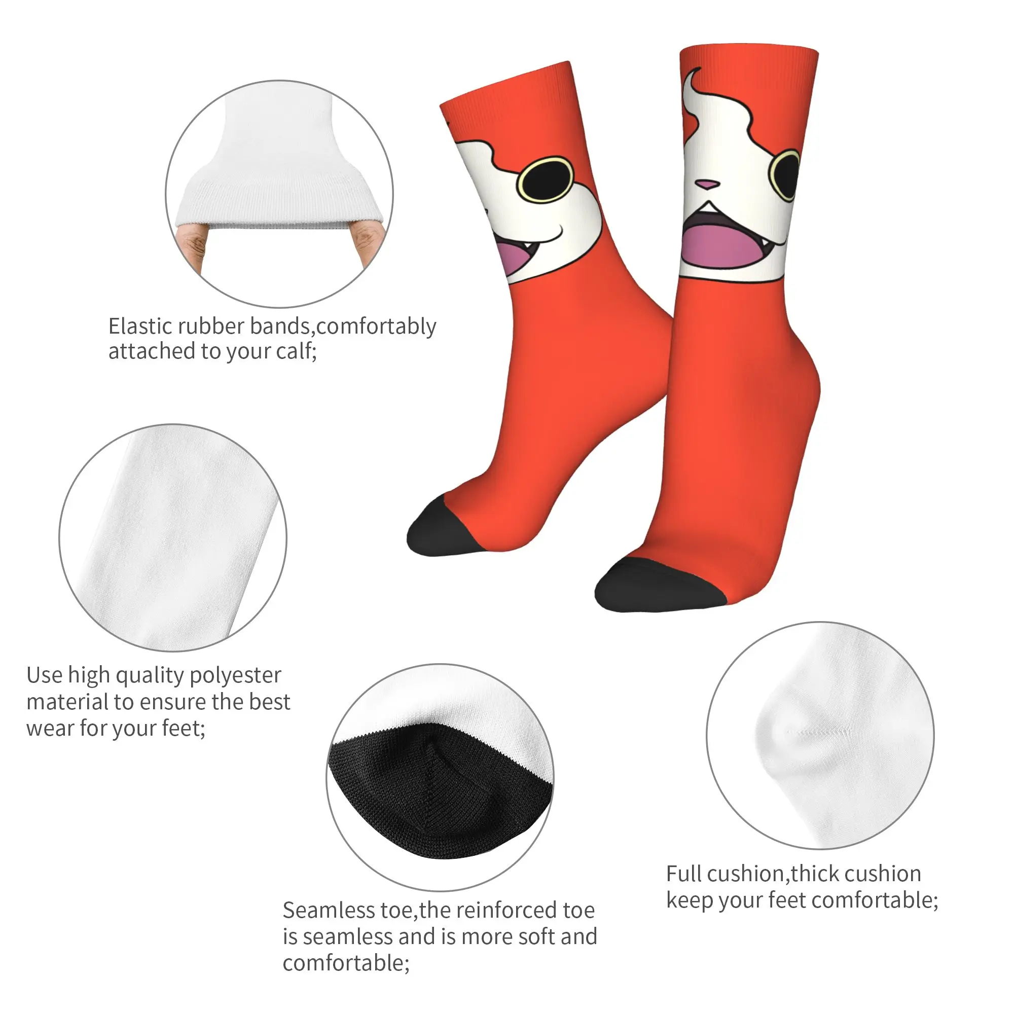 Autumn Winter Cool Women Men Yokai Watch Game Socks Jibanyan Face Sweat Absorbing Basketball Socks