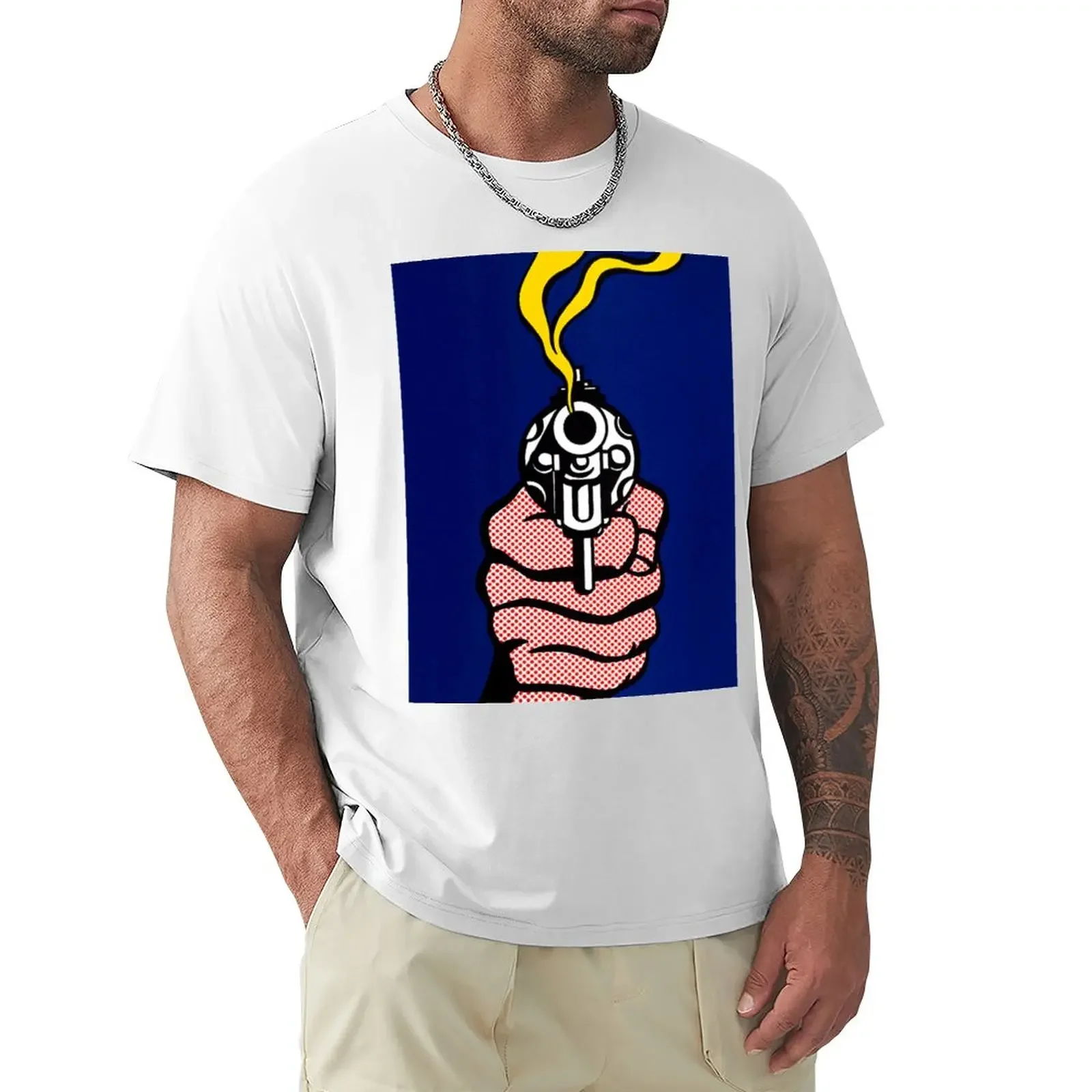 The Gun in America, by Roy Lichtenstein T-Shirt blanks customs design your own fitted t shirts for men