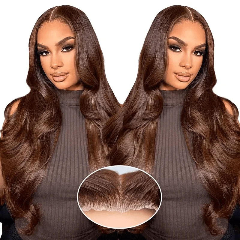 

#4 Chocolate Brown Body Wave13X4 HD Lace Front Human Hair Wig Brazilian 13x4 Lace Frontal Wigs Preplucked for Women