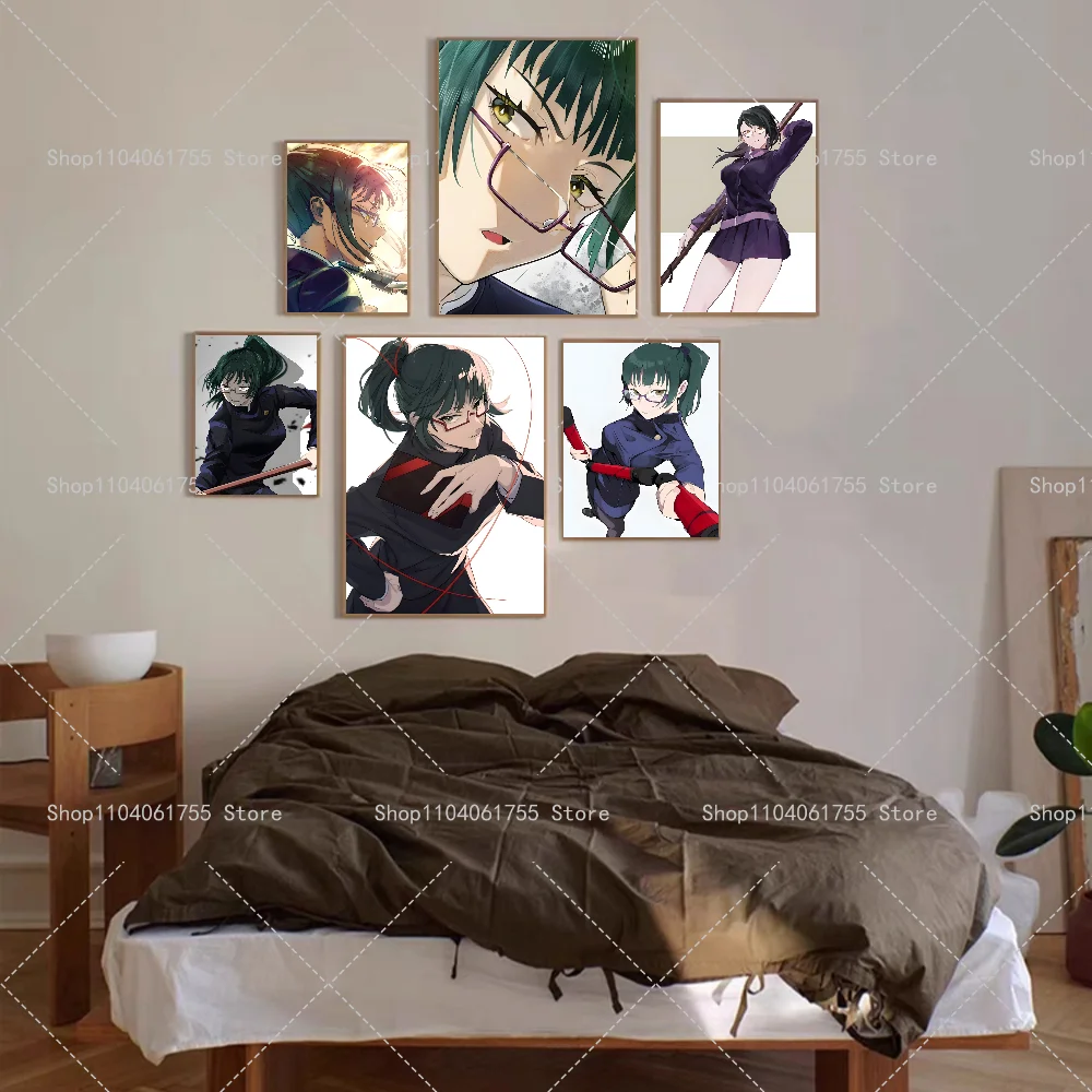 1PC Anime Jujutsu Kaisen Maki Zenin Poster Self-adhesive Art Waterproof Paper Sticker Coffee House Bar Room Wall Decor