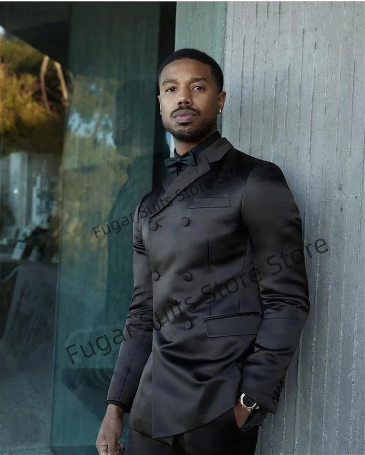 Luxuly Black Wedding Men Suits Slim Fit Double Breasted Groom Tuxedos 2 Pieces Sets Business Office Male Blazer Costume Homme