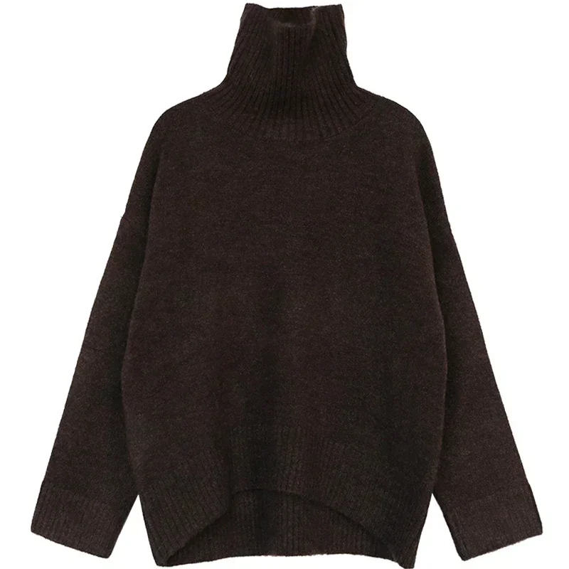 Chique ven moda feminina solta blusas de gola alta quente sólido pulôver malhas básicas femininas jumpers outono inverno 2023