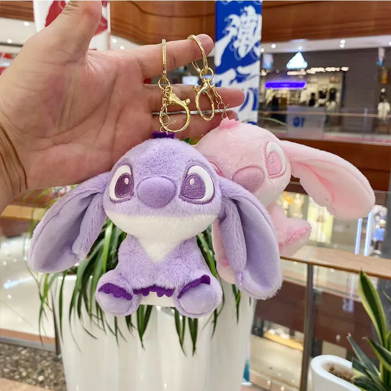 

12cm Stitch Plush Keychain Kawaii Action Figures Cartoon Cute Doll Keyring Bag Car Pendant Stuffed Toys