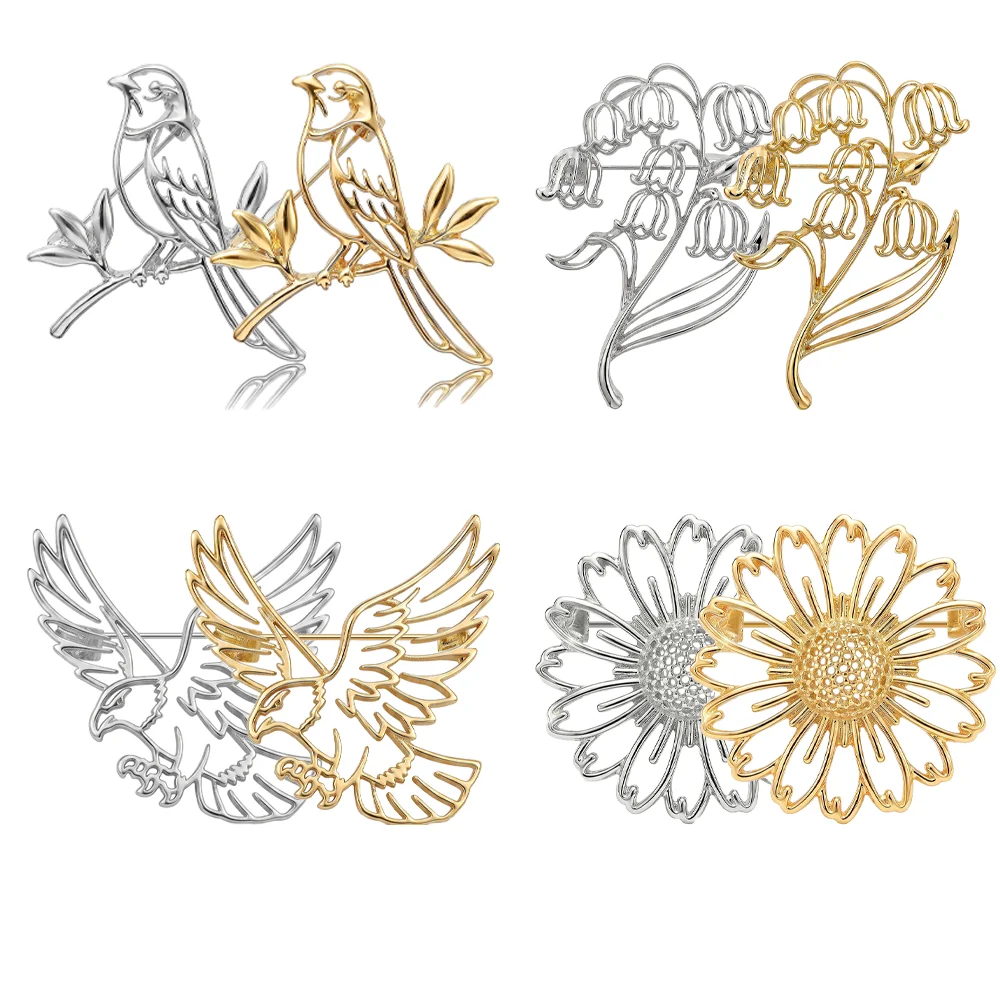 Hollow Out Animal Flower Brooch Pins Bird Eagle Lily of The Valley Brooches Lapel Pin for Women Suit Coat Scarf  Accessories