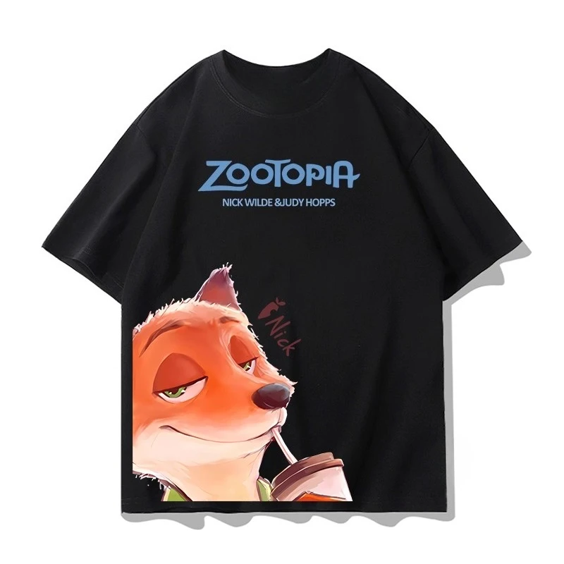 

Men's 3D printed Disney Zootopia collaboration short-sleeved Judi Nick couple family boy polyester fiber T-shirt mommy and me
