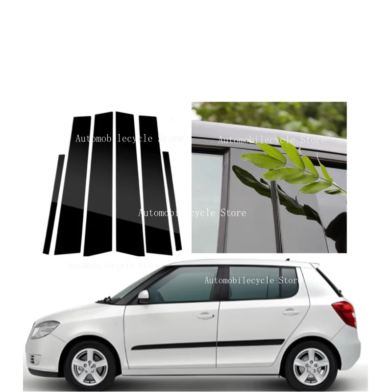 6PCS Glossy Black Pillar Posts Fit For Skoda Fabia 2007 2008 2009 2010 2012 2013 2014 Window Moulding B C Center Sticker Cover