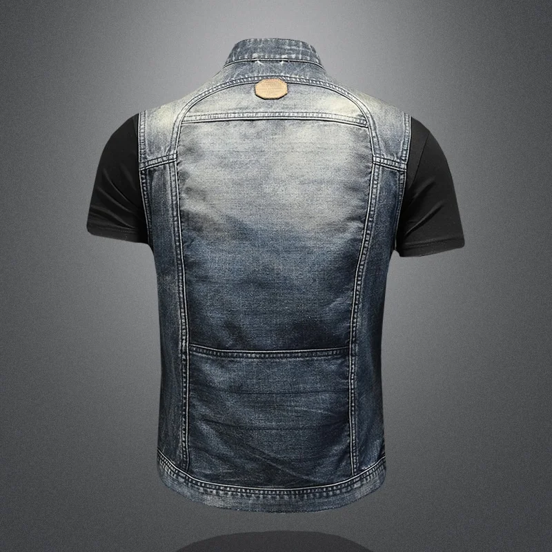 New in Denim Vest Men Vintage Stand Collar Sleeveless Jacket Large Size M-4XL Slim Fit Waistcoat Washed Jeans s