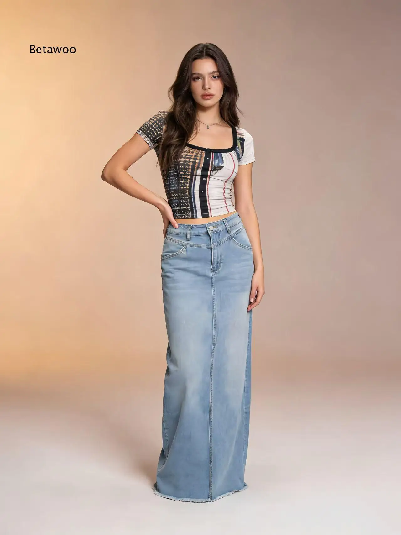 Women Denim Maxi Skirt Loose Straight Cut Elegant Casual Bottoms For Summer Daily Shopping Hangout And Various Leisure Style Ma