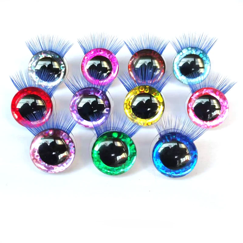 20pcs/lot 12-35mm with  Bubble ３D Glitter Toy Eyes With Blue Eyelash  For DIY Amigurumi Doll eyes