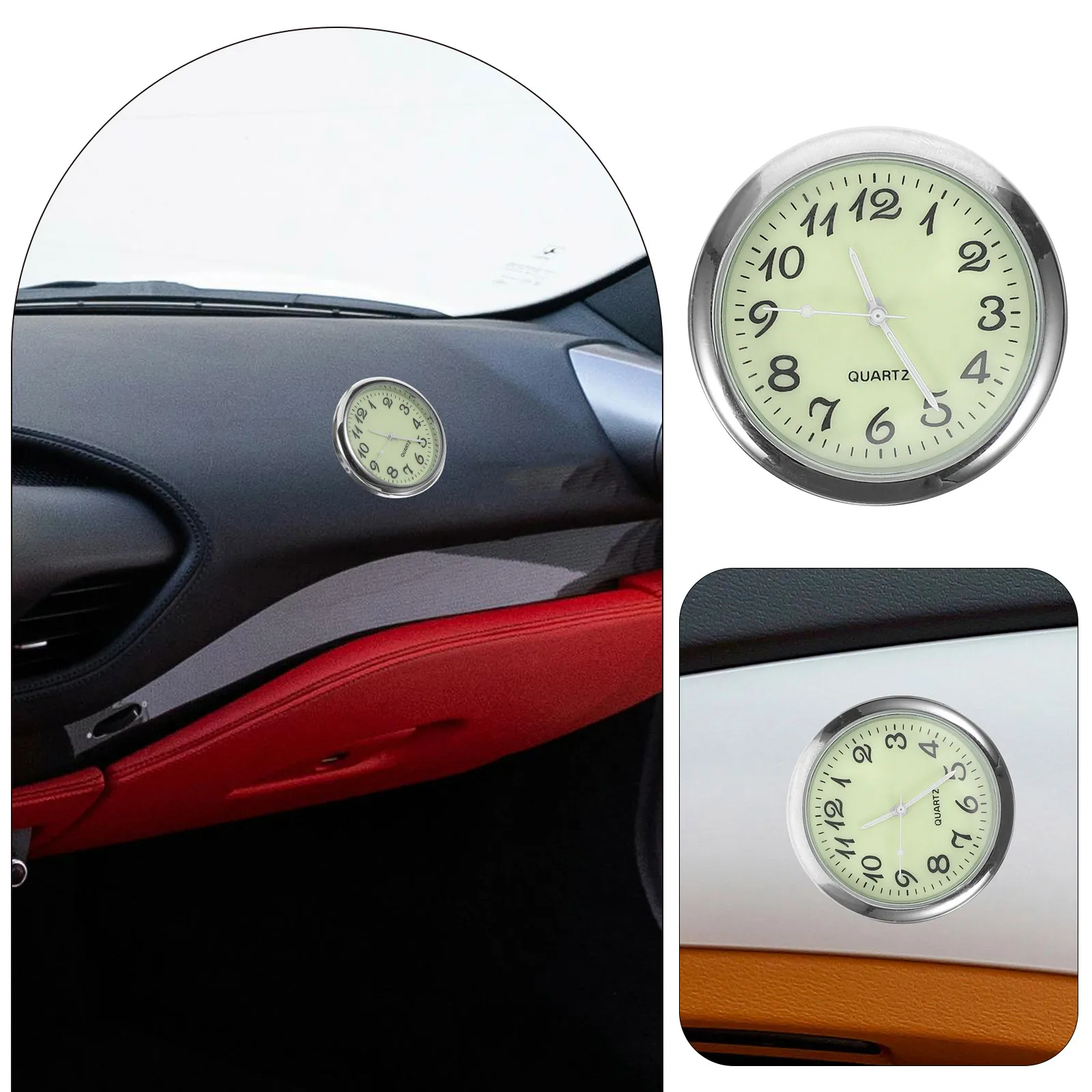 

Electronic Quartz 4cm Mini Round Car Dash Clock Automotive Stick On Small Digital Glow In Dark Solid Sturdy Car Clock Glass