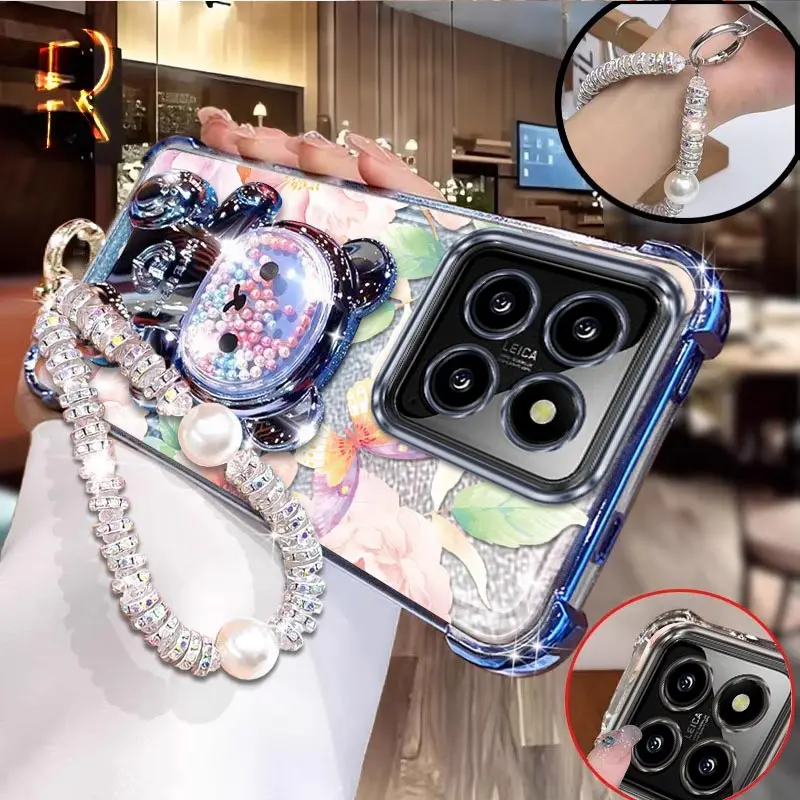 

14 Beautiful butterfly prints Bracelet Holder Phone Case For Xiaomi 15Pro 12Pro 15Ultra 14Pro 14T 13Pro 12X 12S 13 15 Civi4Cover