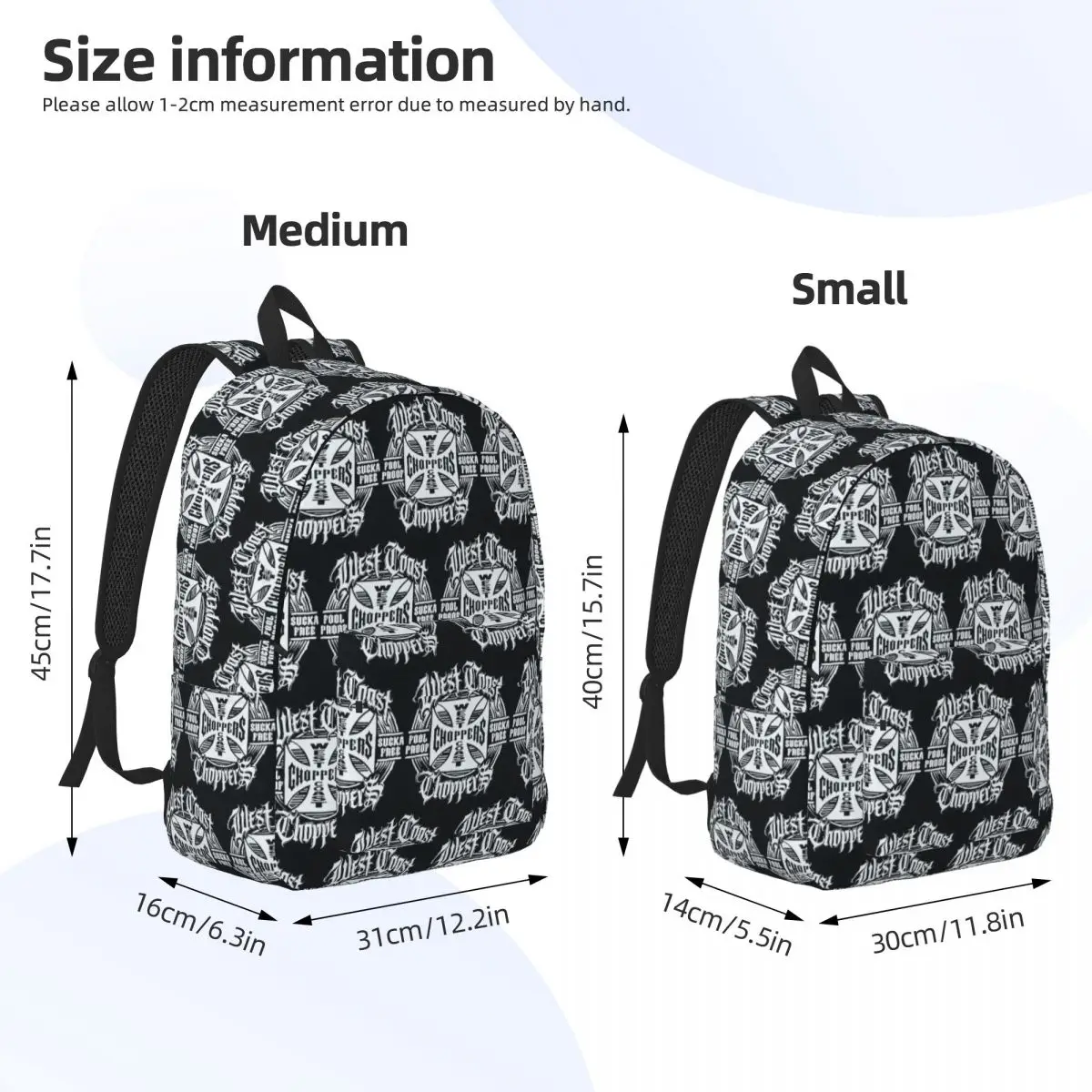 West Coast Iron Cross Choppers  Backpack Daypack Large Capacity Kids BookBag School Bag Shoulder Bags for Men Women