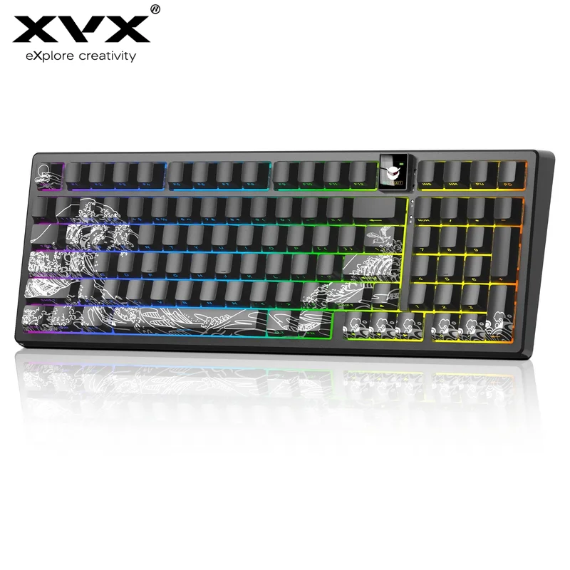 

XVX 98 Keys Mechanical Keyboard Tri-Modal Connectivity Adaptable to Change Hot Swappable Shine Through 2.4G Wired Keyboard