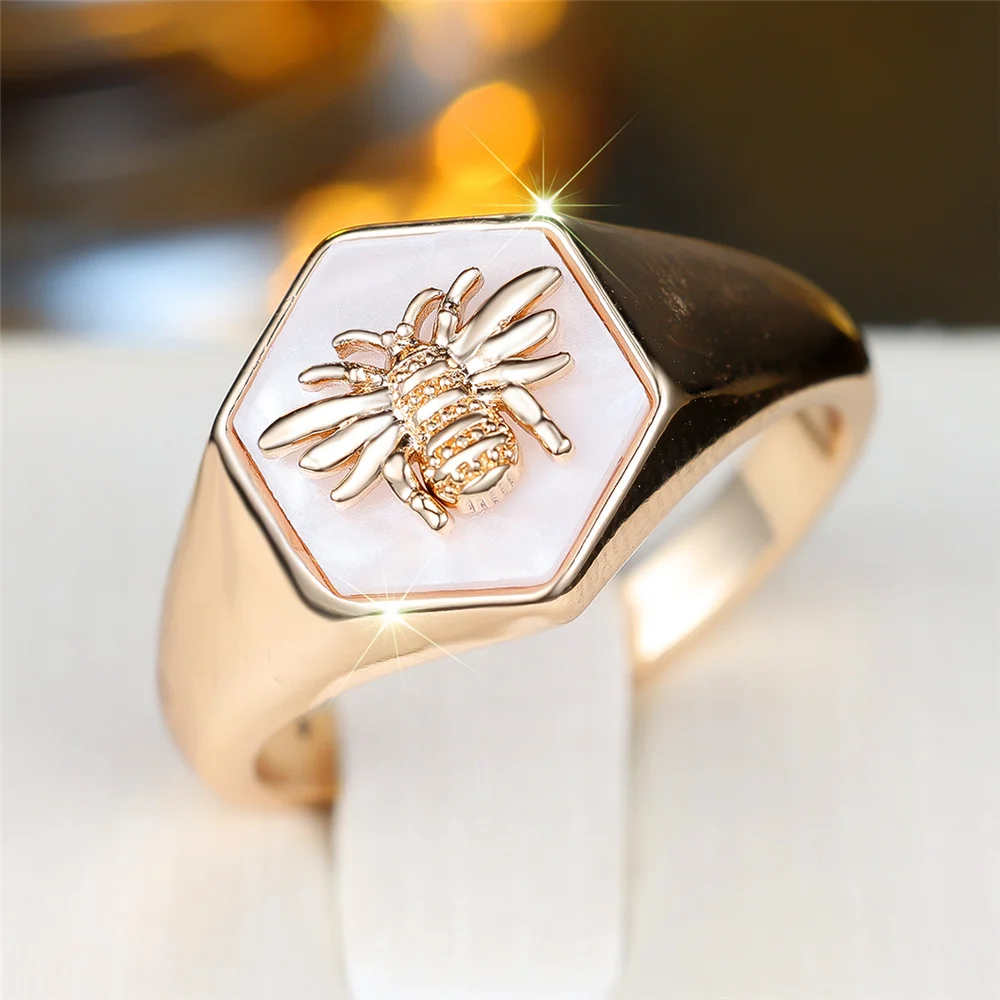 Luxury Female Gold Color Bee Animal Wedding Jewelry Promise Love Engagement Rings For Women