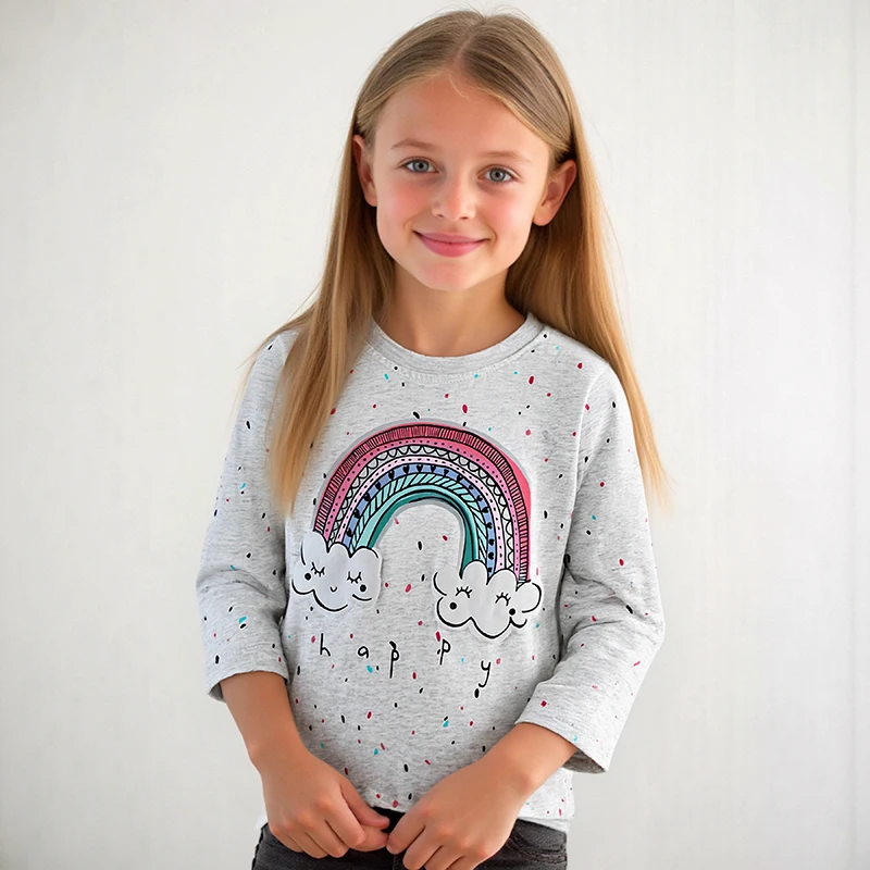 

Little maven Autumn Spring Girls Tops Cotton Kids Clothes for Baby Boys Costumes Cartoon Rainbow Long Sleeve T-shirts