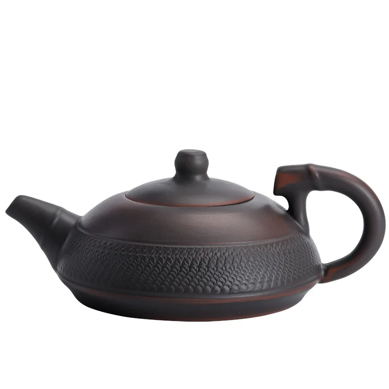 Purple Pottery Teapot Chinese Style Handmade Jump Knife Teapot Frosted Large Ceramic Kung Fu Teapot Single Teapot Kettle