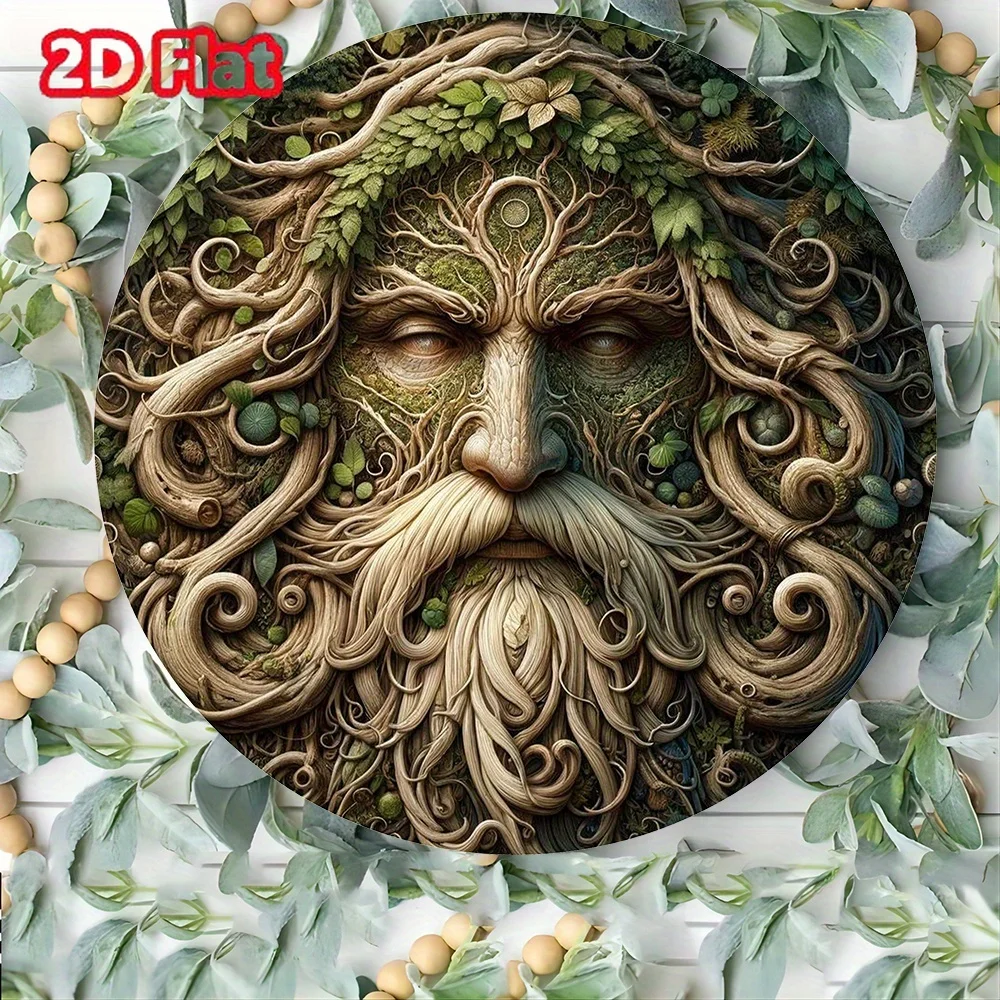 Wall art,Green for Man Tree Spirit  Wall Art,Round Metal Hanging Decor