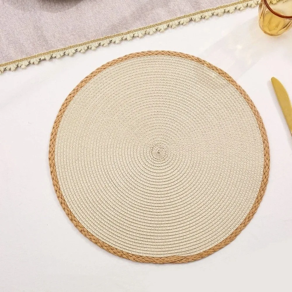 Heat Insulation Woven Placemat Anti-scald Middle East Style Solid Color Table Mat Anti-slip Coaster Round Dining Mat Home Decor