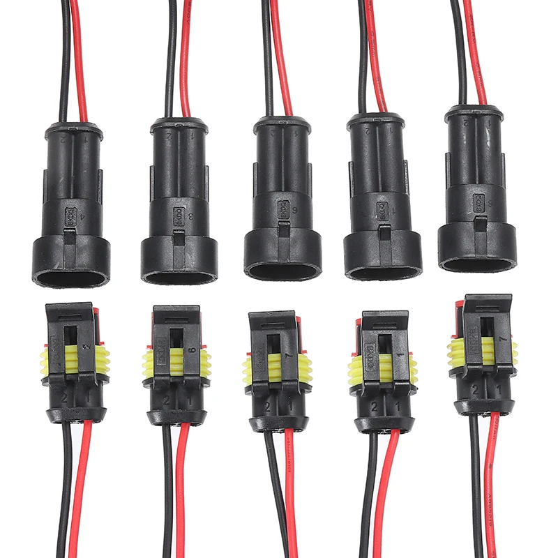 New 10pcs 5 Pairs Waterproof Male Female Electrical Connectors Plug 2-Pin Way With Wire For Car Motorcycle Scooter Marine