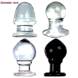 VaHppy Anal Plugs Glass Transparent/Black Large Diameter 6cm Anal Sex Toys Masturbator lesbian Gay SM BDSM Adult Products