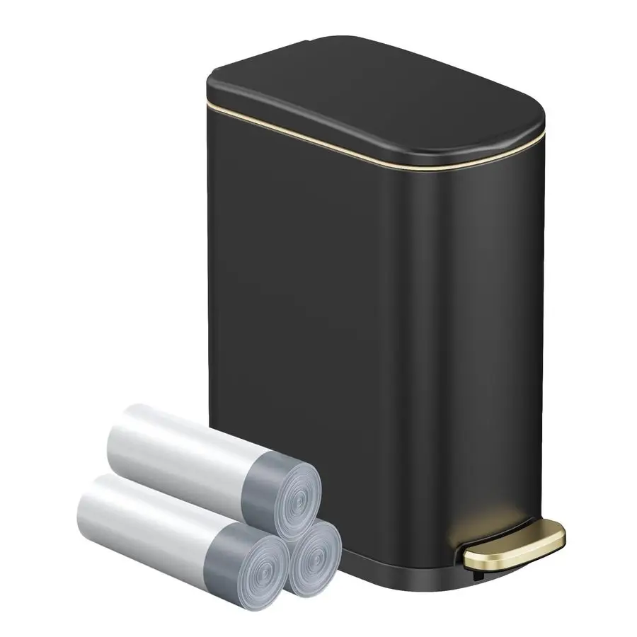 

Gal Bathroom Trash Can with Soft Close Stay Open Lid, Small Rectangular 10L Stainless Steel Waste bin for Narrow Space, Waterpro