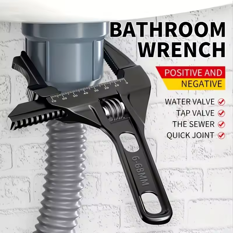 Black 16-68mm Adjustable Bathroom Wrench - Space-Saving And Multi-Functional