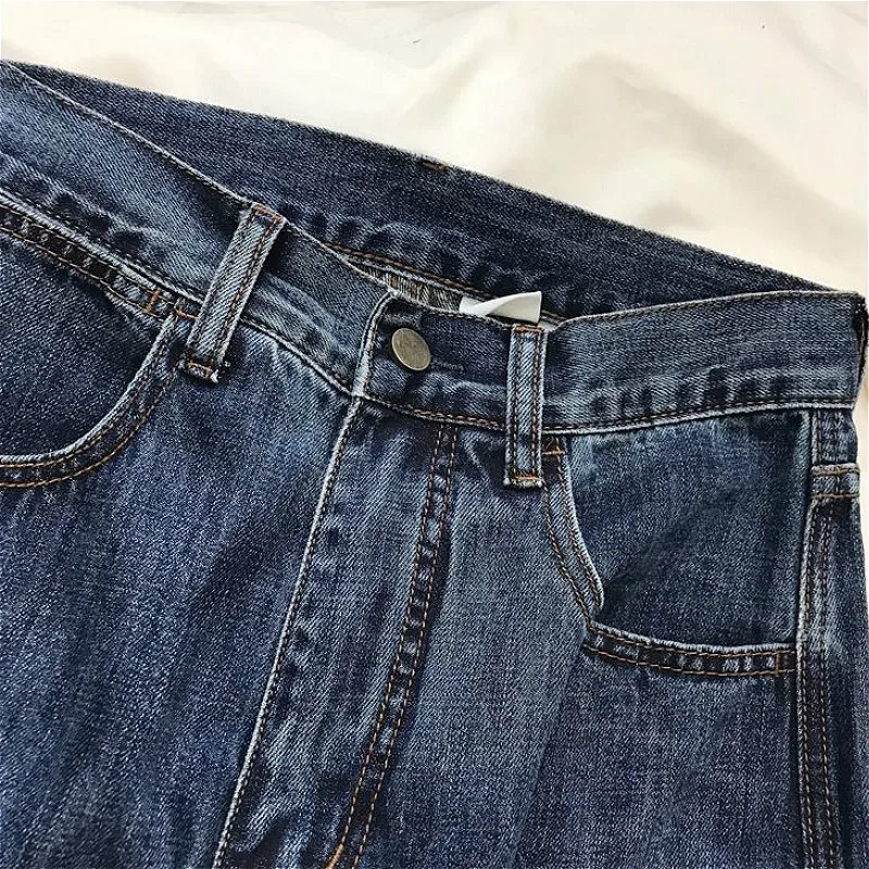 Women Jeans Vintage Blue High Waist Gradient American Fashion Streetwear Wide Leg Jean Female Denim Trouser Baggy Denim Pants